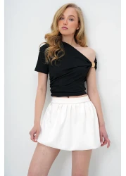 Trend Alaçatı Stili Women's Black Asymmetrical Collar Draped Shoulder Accessory Sandy Blouse Alc-X13894