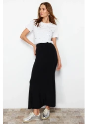  Collection Black Fitted Fish Form Flexible Knitted Maxi Skirt Twoss24Et00155