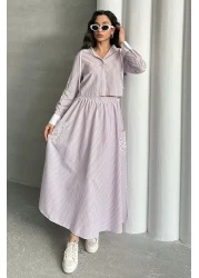 MD trend طقم تنورة قميص وغطاء للرأس مخطط للسيدات مكون من قطعتين