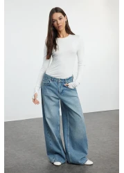  Collection Ecru Viscose/Soft Fabric Finger Snap Detailed Stretchy Knitted Blouse Twoaw25Bz00014