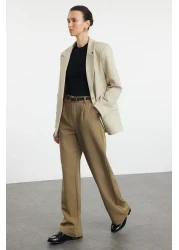  Collection High Waist Wide Leg Pleated Fabric Pants - Light Khaki Twoaw21Pl0076