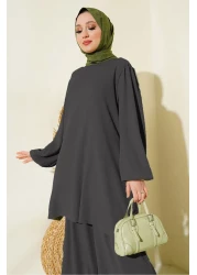 Bigdart طقم تونيك وبنطلون نسائي أنثراسايت - 6663