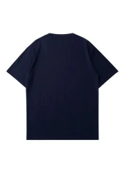VBSVİBES Milano Italia Printed Single Jersey Navy Blue T-Shirt - Oversize Crew Neck T-Shirt