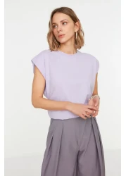  Collection تي شيرت منسوج أساسي برقبة دائرية ومظهر حشو قطن 100% أرجواني TWOSS20TS0021