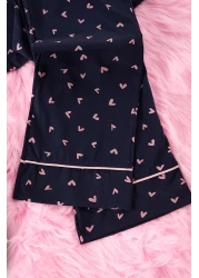  Collection Heart Ribbed Navy Blue Knitted Pajamas Set - 100% Cotton Thmaw24Pt00103