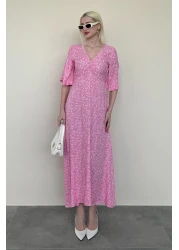 Madmext Pink Floral Print Half Sleeve Dress Mg2390