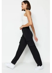  Collection Black Cargo Straight Cut Woven Double Pocket Woven Trousers TWOAW22PL0343