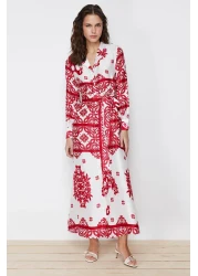  Modest فستان سهرة منقوش من الساتان المنسوج باللون الفوشيا TCTSS24EB00039