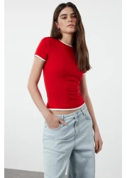  Collection Flexible Viscose Fabric - Color Block Red T-Shirt TWOSS24TS00063