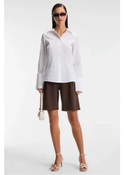 GRIMELANGE قميص PAPILUS النسائي العادي 100% من القطن العضوي الرقيق ذو الياقة الطويلة والأكمام الطويلة باللون الأبيض