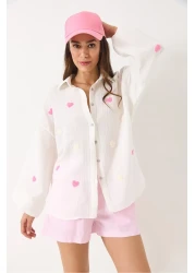 Bianco Lucci قميص نسائي من الموسلين مقاس كبير ومطرز على شكل قلب Süzene 2036 60283052