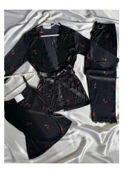 Pijamacs Black Cherry Patterned Pegasus Pajama Set with Apron