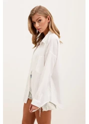 Bigdart 20153 Single Pocket Oversize Linen Shirt - White