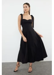  Collection Black A-Line Strap Binding Detail Woven Evening Dress Night Graduation Dress Tprss24El00251