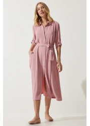 Happiness İstanbul Women's Candy Pink Belted Shirt Dress DD01256