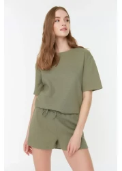  Collection Khaki Waffle Fabric Knitted Pajamas with Shorts Thmss22Pt0524