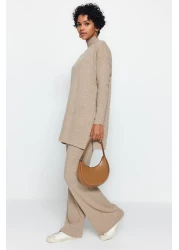  Modest Mink Slit Knitwear - Wide Leg and Bottom-Top Set (Tctaw24Us00028)