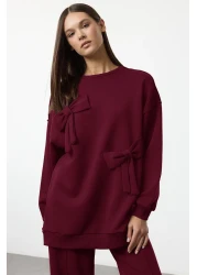  Modest Burgundy Ribbon Detailed Oversize Tracksuit Set Tctaw25Us00119