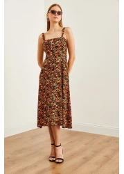 Olalook فستان منقوش متعدد الألوان بسحاب ELB-19000615 نسائي