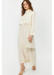  Modest Stone Collar Tie Detail Woven Dress TCTSS23EB00283