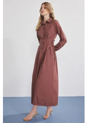  Modest Brown Binding Detailed Woven Dress Tctss25Eb00141