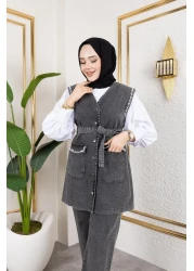 HARMAN BUTİK Women's Beaded Buckle Vest-Pants 2-Piece Set