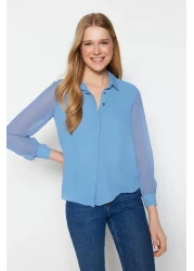  Collection Light Blue Woven Shirt - Transparent Sleeve, Regular Fit TWOAW20GO0116