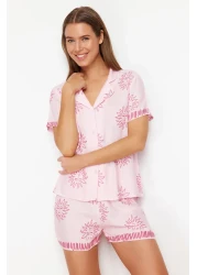  Collection طقم بيجامة منسوجة بنقشة الشمس الوردية مع شورت فيسكوز THMSS24PT00009