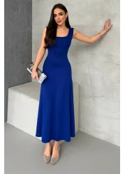 modavingo Women Soft Touch Front Back Square Neck Dress Sax Mdv1001