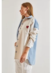 Bianco Lucci قميص نسائي مزدوج اللون مطرز بالخرز على شكل قلب