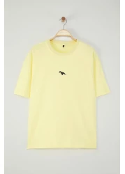  Collection Yellow Oversize Dinosaur Embroidered T-Shirt 100% Tok Fabric