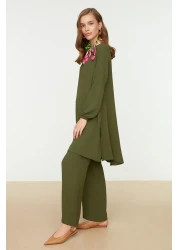  Modest طقم منسوج بأكمام كاكي مرنة وواسعة الساق من Aerobin - بنطلون TCTSS22US0023