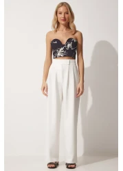 Happiness İstanbul Women's White Velcro Waist Loose Pants YL00001