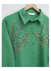 Modamorfo قميص طويل - ترتر أمامي بالترتر، غابة Yş