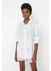  Collection Cotton Oversize Ecru Floral Embroidered Shirt - TWOSS22GO0246