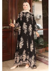 sefamerve Floor-Length Buttoned Patterned Dress 2080-03 Black