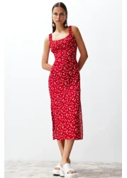  Collection Red Floral Viscose Maxi Woven Dress TWOSS24EL00613