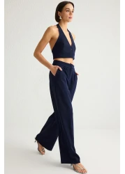  Collection Dark Navy Wide Leg Pleated Trousers - Twoss21Pl0189