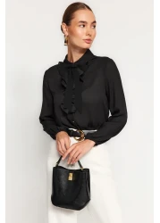  Collection قميص أسود منسوج - فيونكة قابلة للإزالة، مقاس عادي TWOAW24GO00164