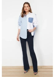  Collection Blue Color Blocked Oversize Wide Fit Woven Shirt TWOSS24GO00136