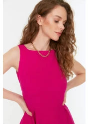  Collection Fuchsia Waist Opening Pleated Midi Woven Dress TWOSS20EL0980