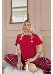 Pijamaevi بيجامة عزيزي فاميلي بأكمام قصيرة على شكل دب أحمر كلاريت - مجموعة نسائية