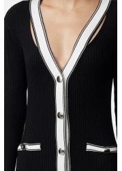  Collection فستان تريكو طويل أسود بألوان متعددة - TWOAW24EL00017