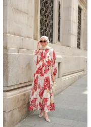 LOCCO فستان نسائي منقوش باللون الأحمر