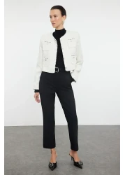  Collection بنطال أسود أساسي من القماش المنسوج بأرجل ضيقة TWOSS19ST0038