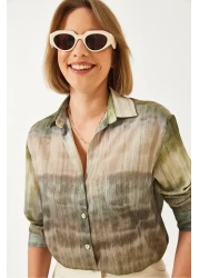 Bianco Lucci قميص نسائي من قماش الشيفون ذو اللون المتغير، قميص منسوج بقصة عادية 60394 60271046