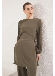  Modest Aerobin Tunic and Pants Set - Dark Khaki with Binding Detail, Tctaw22Us0092