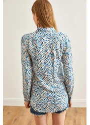 Olalook قميص فيسكوز منسوج منقوش باللون الأزرق على شكل قلب صغير للنساء GML-19001204