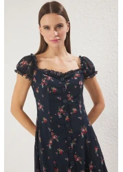  Collection Navy Floral Lined Chiffon Flight Flight Woven Midi Shirt Dress Twoss25El00563