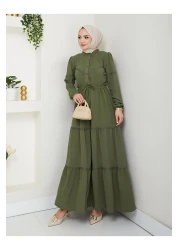 HARMAN BUTİK Women's Lace Detailed Waist Lace Khaki Ayrobin Dress